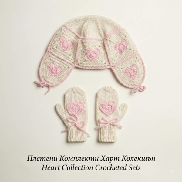 Комплект "Heart Collection": Плетена шапка и ръкавици от мериносова вълна